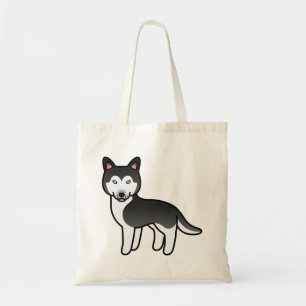 Tote Bag Chien Husky Sibérien de dessin animé noir et blanc