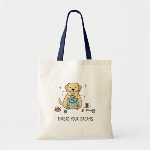 Tote Bag Chien jaune rêveur Couture Broderie Artisanat Mign