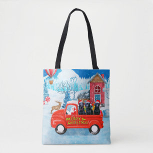 Tote Bag Chien Labrador camion de livraison de Noël enneigé