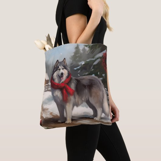 Tote Bag Chien malamué de l'Alaska en Noël de neige (De près)
