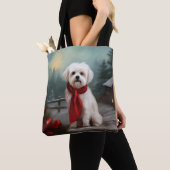 Tote Bag Chien maltais à Noël de neige (De près)
