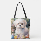Tote Bag Chien maltais avec oeufs de Pâques vacances (Dos)