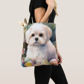 Tote Bag Chien maltais avec oeufs de Pâques vacances (De près)
