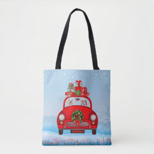 Tote Bag Chien maltais dans une voiture avec le Père Noël