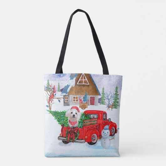 Tote Bag Chien maltais en livraison de Noël Camion Neige (Dos)