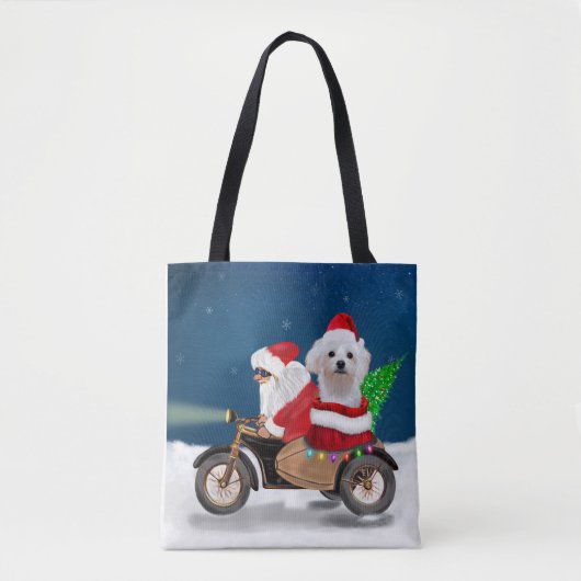 Tote Bag Chien maltais Noël Père Noël (Devant)