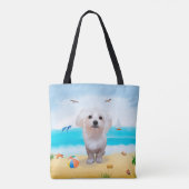 Tote Bag Chien maltais sur la plage (Dos)