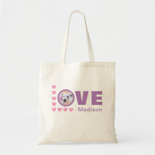 Tote Bag Chien mignon amour Coeurs Valentines Jour Lavande