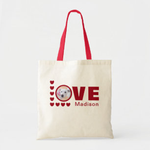 Tote Bag Chien mignon amour Coeurs Valentines Jour Rouge Fo