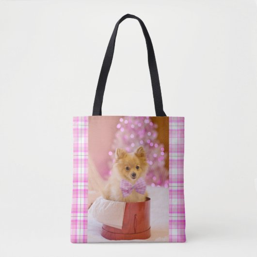 Tote Bag Chien mignon avec cou rose Photographie de Noël (Devant)