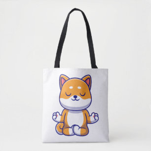 Tote Bag Chien mignon shiba inu faisant du yoga méditation 