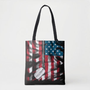 Tote Bag Chien militaire personnalisé Tags USA Drapeau