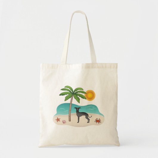 Tote Bag Chien Noir Iggy À La Plage Tropicale D'Été (Devant)
