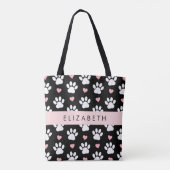 Tote Bag Chien Paws, White Paws, Rose Hearts, Votre Nom (Dos)
