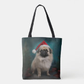Tote Bag Chien pekingese pendant Noël de neige (Dos)