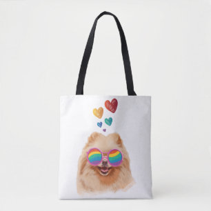 Tote Bag Chien Poméranie avec coeurs Saint-Valentin