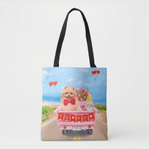 Tote Bag Chien Poméranie Saint-Valentin Camion Cœurs