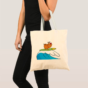 Tote Bag Chien qui fait du Surf Bulldog sur une Vague Océan