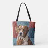 Tote Bag Chien Quilé sur Motif Patchwork (Dos)