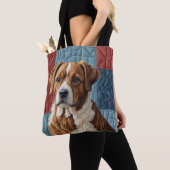 Tote Bag Chien Quilé sur Motif Patchwork (De près)