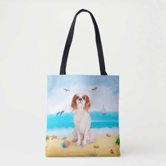 Tote Bag Chien roi cavalier sur la plage (Devant)