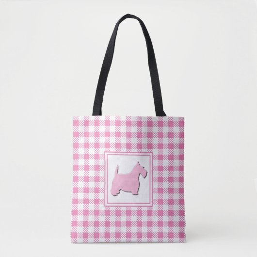 Tote Bag Chien rose de Scottie de plaid de Buffalo (Devant)