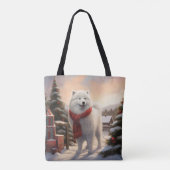 Tote Bag Chien Samoyé à Noël de neige (Dos)