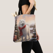 Tote Bag Chien Samoyé à Noël de neige (De près)