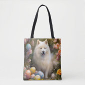 Tote Bag Chien Samoyé avec oeufs de Pâques vacances (Devant)