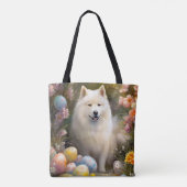 Tote Bag Chien Samoyé avec oeufs de Pâques vacances (Dos)