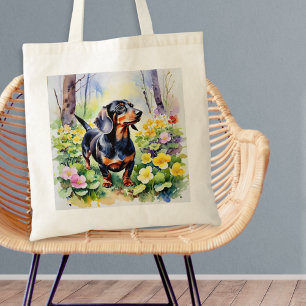Tote Bag Chien Saucisse Dachshund Primroses Des Bois