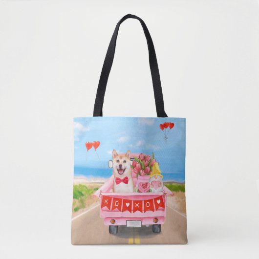 Tote Bag Chien Shiba Inu Saint Valentin Coeurs de Camion (Devant)