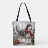 Tote Bag Chien sibérien Husky à Noël de neige (Dos)