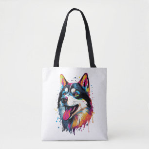 Tote Bag Chien sibérien Husky coloré dans le style PopArt