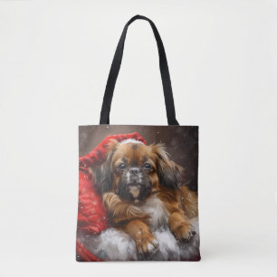 Tote Bag Chien Spaniel Tibétain Noël Festif