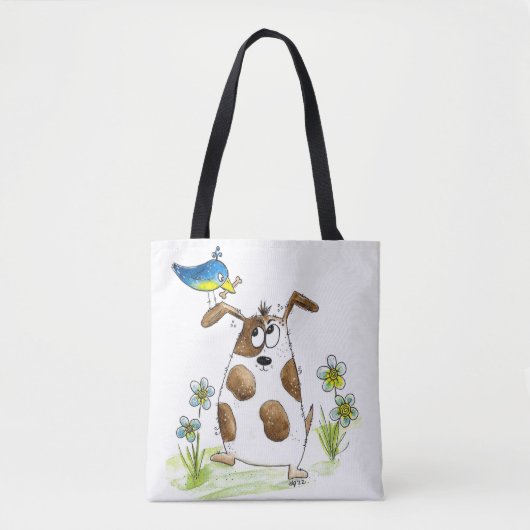 Tote Bag Chien tacheté avec un oiseau (Devant)