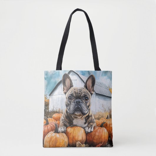 Tote Bag Chien-taureau français dans le Patch Citrouille (Devant)
