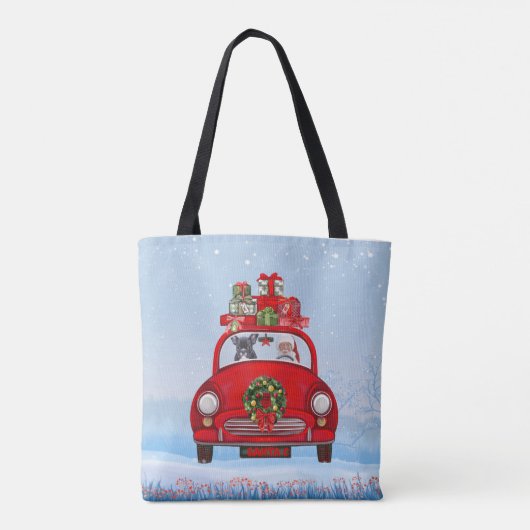 Tote Bag Chien-taureau français en voiture avec le Père Noë (Dos)
