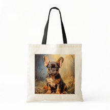 Chien-taureau français noir et chiot tan