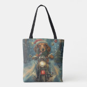 Tote Bag Chien teckel à moto Noël (Dos)