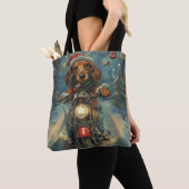 Tote Bag Chien teckel à moto Noël (De près)