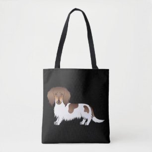 Tote Bag Chien teckel à poil long piebalde chocolat et fauv