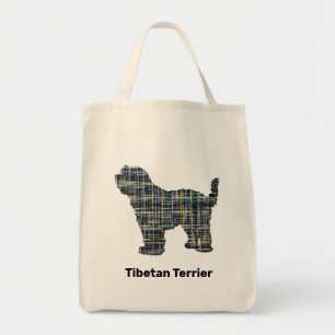 Tote Bag Chien Tibétain Terrier Silhouette Jaune & Grille N