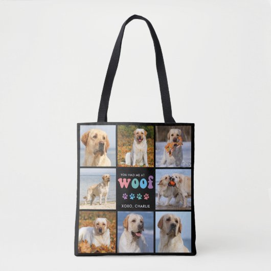 Tote Bag Chien Vous M'Avez Eu WOOF Custom 8 Photo Collage R (Devant)