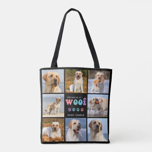 Tote Bag Chien Vous M'Avez Eu WOOF Custom 8 Photo Collage R (Dos)