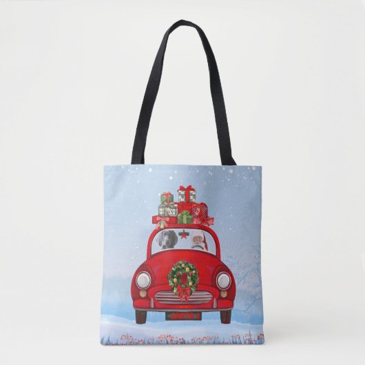 Tote Bag Chien Weimaraner En Voiture Avec Le Père Noël (Devant)