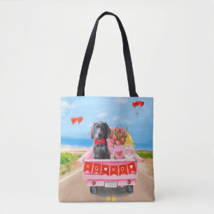 Tote Bag Chien Weimaraner Saint-Valentin Camion Cœurs
