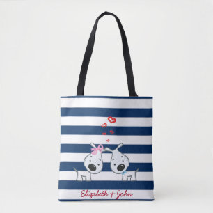 Tote Bag Chiens adorables en amour sur Striped-Personnalisé