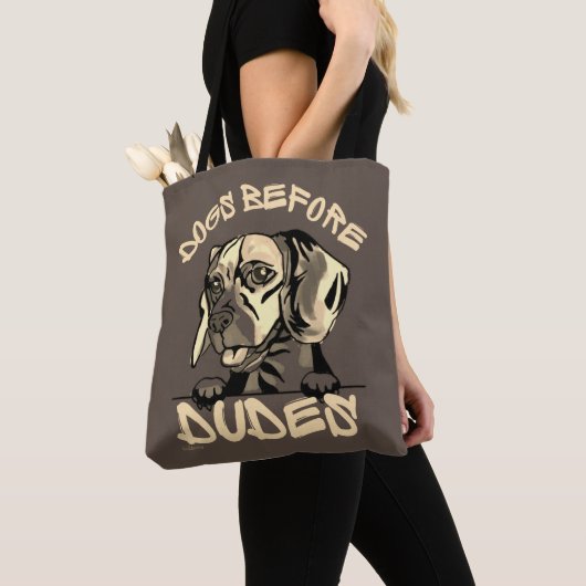 Tote Bag CHIENS AVANT LES DUDES mignonette drôle chien cade (De près)