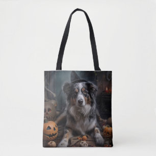 Tote Bag Chiens de berger australiens Citrouilles Halloween